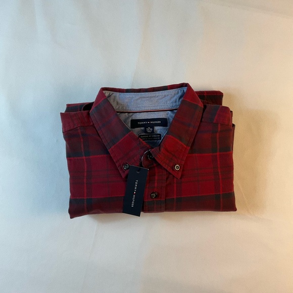 Tommy Hilfiger Men’s Brushed Twill Gingham Button Down Shirt Rouge XL MSRP $74 - Picture 10 of 10